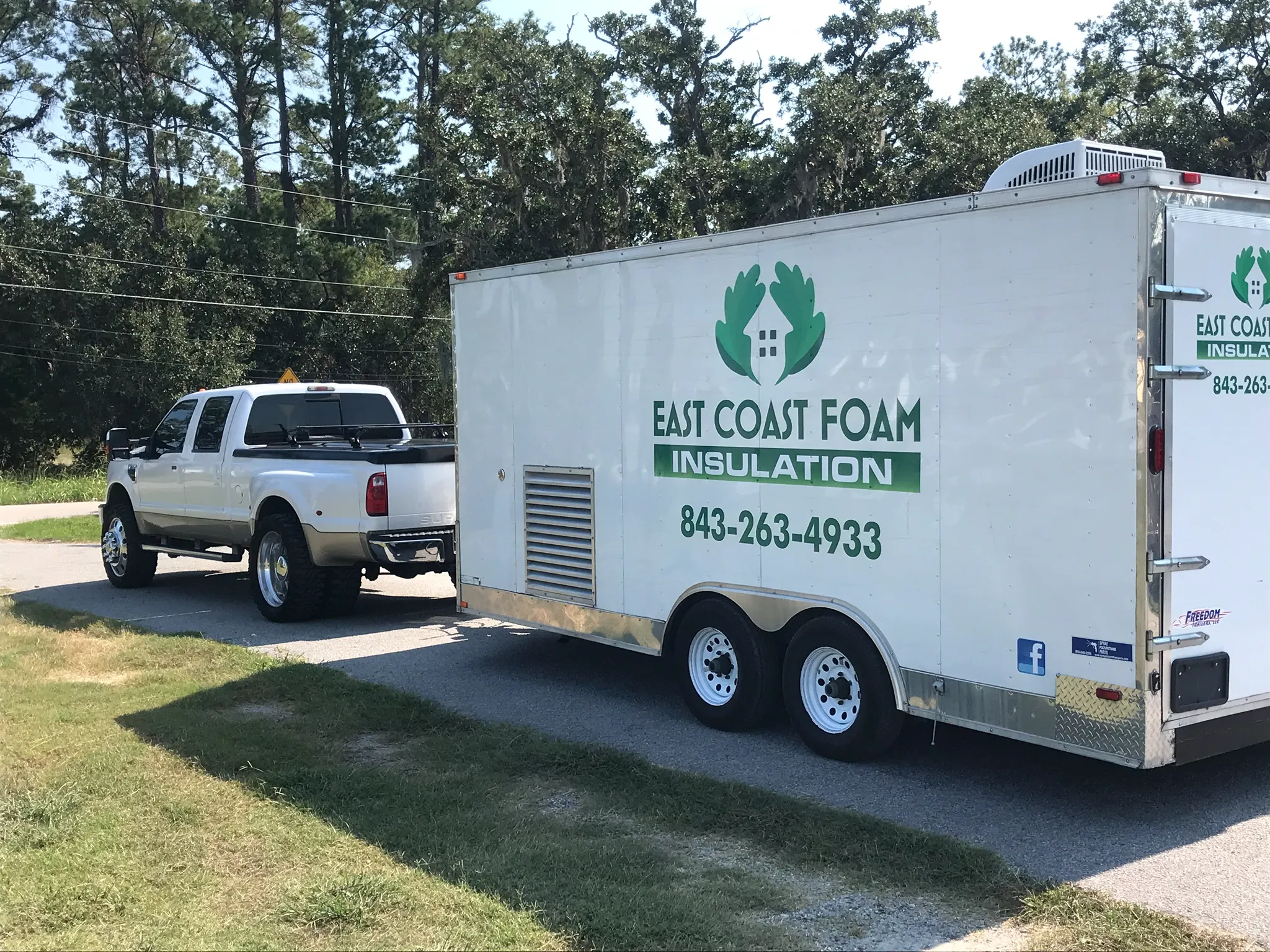 East Coast Foam truck and branded insulation trailer